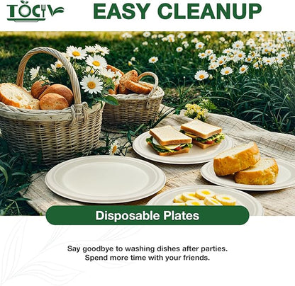 Compostable Paper Plates 10 inch 144 Count Disposable Heavy Duty Large Party Plates Bulk for Dinner Appetizer Dessert Cake Birthday Holiday Party Supplies White