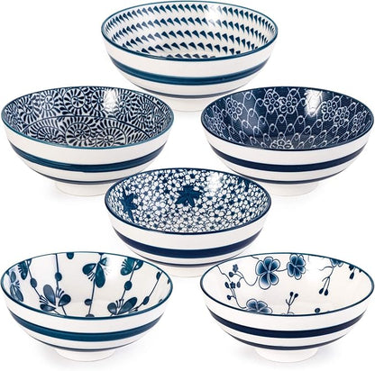 Foraineam 6 Pieces Blue and White Floral Rice Bowl Set 8 oz Japanese Style by Foraineam