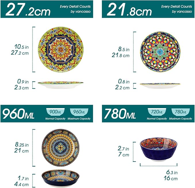 vancasso 24 Pieces Plates and Bowls Set, Bohemian Style Dinnerware Sets Service - Image 2
