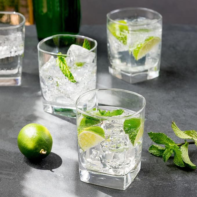 Square Drinking Whiskey Glasses Set of 4, Old Fashioned Glass Cup Bar Set - Image 2