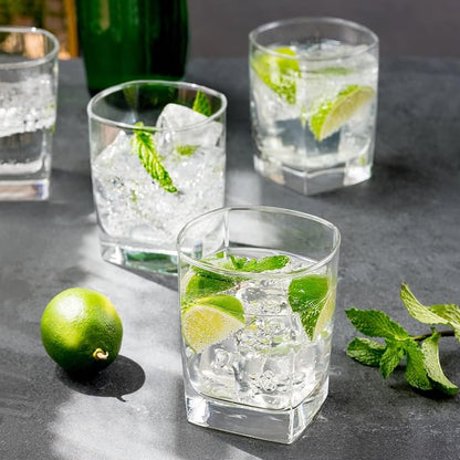 Square Drinking Whiskey Glasses Set of 4, Old Fashioned Glass Cup Bar Set - Image 2