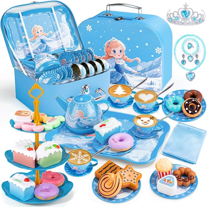 iAOVUEBY Tea Party Set for Little Girls, Kids Pretend Play Kitchen Toys by iAOVUEBY