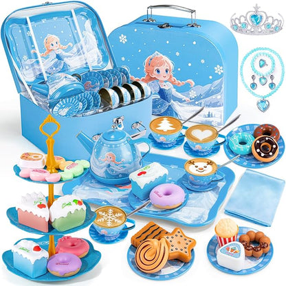 iAOVUEBY Tea Party Set for Little Girls, Kids Pretend Play Kitchen Toys by iAOVUEBY