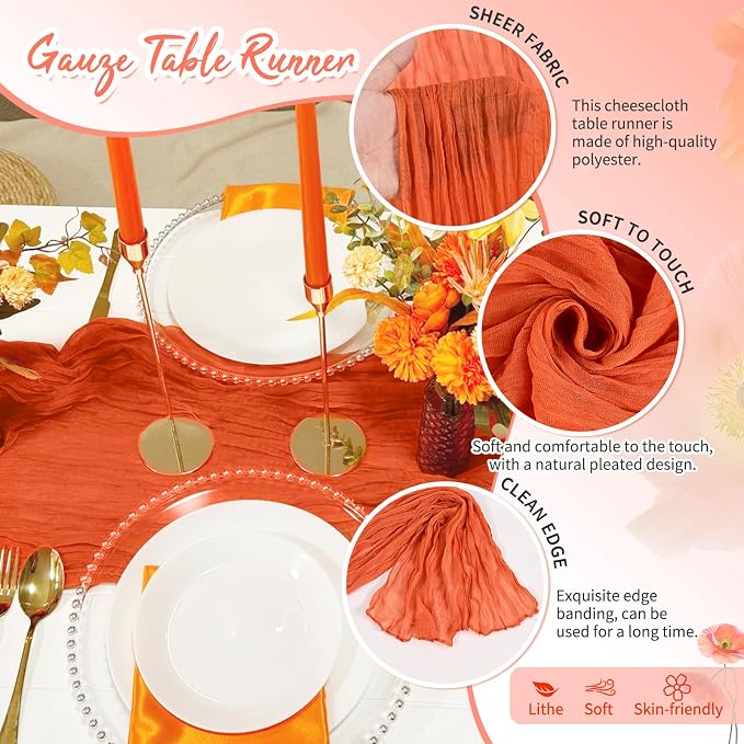 Showgeous 30 Pack Orange Cheesecloth Table Runner, 17 x 108 Inches | Boho - Image 3