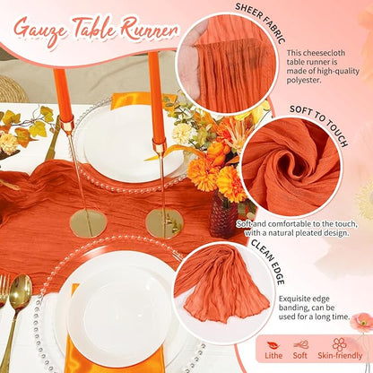 Showgeous 18 Pack Orange Cheesecloth Table Runner, 17 x 108 Inches | Boho - Image 3