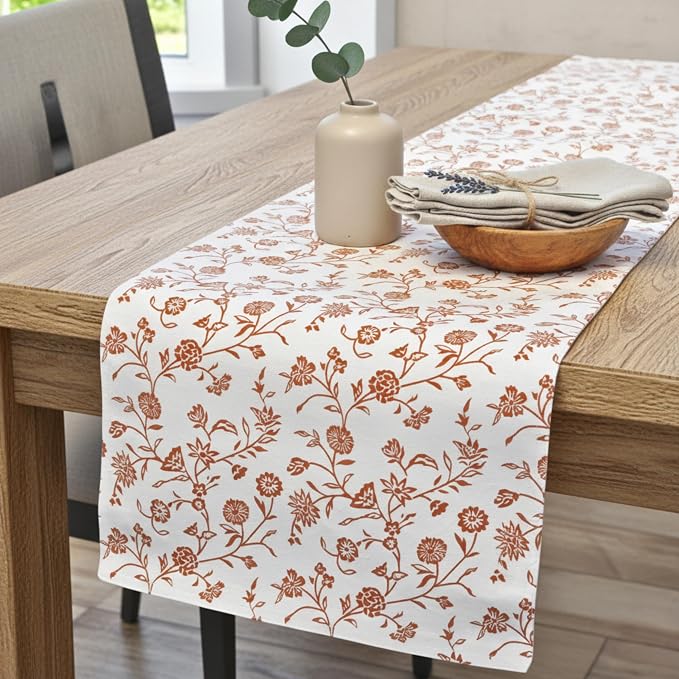 Table Runner 48 inches Long Floral Vintage Flowers Botanical Design Rustic by OveeshaHomeDecor