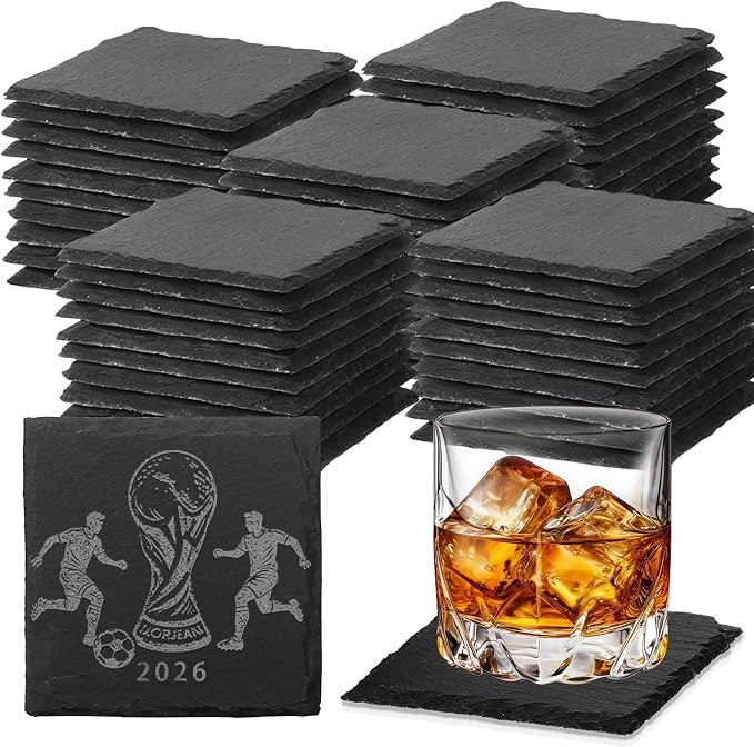 60 PCS Slate Coasters Black Square 4 Inch Bulk Rock, Blank Laser Engraving by DASSNANE