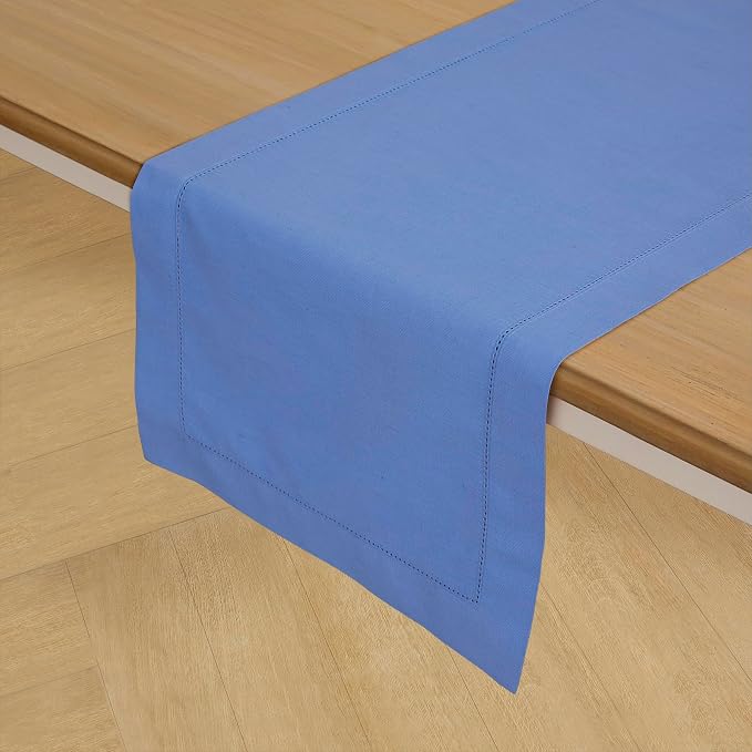 Solino Home Cotton Linen Table Runner Dusty Blue Hemstitch, 14 x 120 in | - Image 2