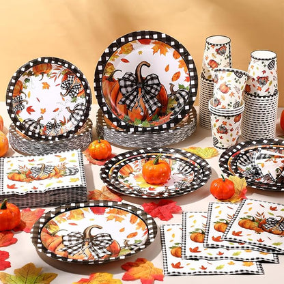 Funnymoom 250 Pcs Pumpkin Fall Paper Plates and Napkins Party Supplies Black - Image 4