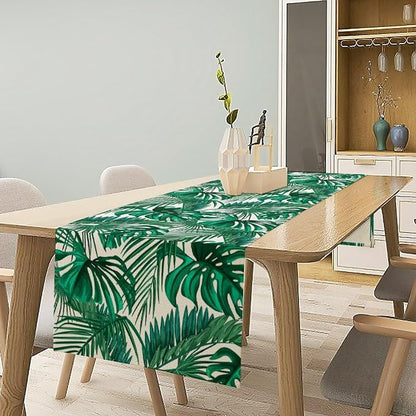 Tropical Leaves Table Runner Jungle Green Plam Tree Leave Retro Boho Hawaii - Image 2