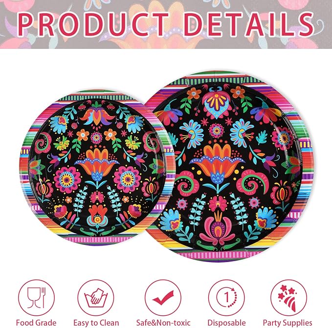 Grencian 200Pcs Mexican Fiesta Party Decorations, Serves 50 | Colorful Mexico - Image 3