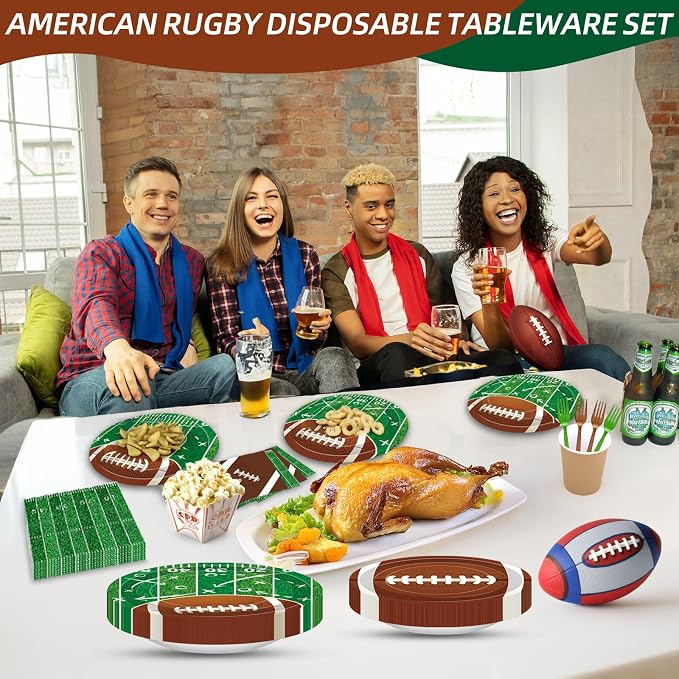 100 Pcs Football Party Supplies Set, Serves 25 – Disposable Football and Field - Image 4