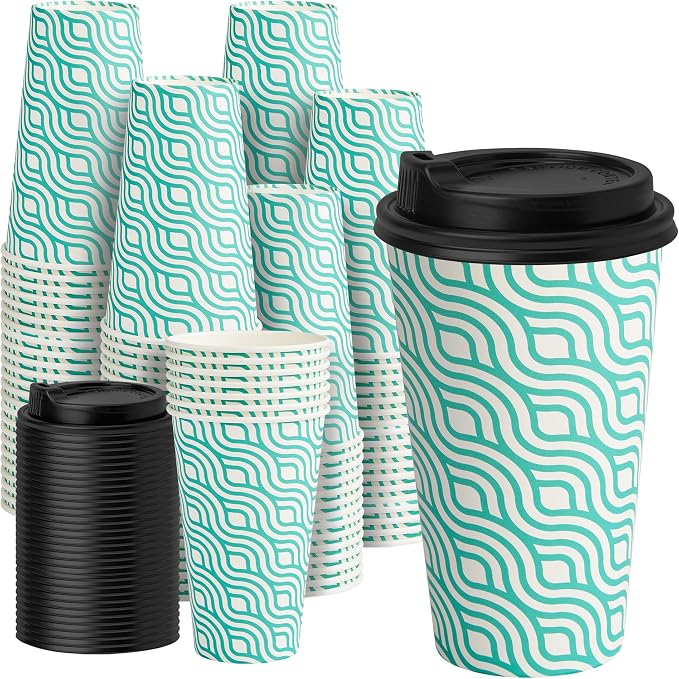 YEEHAW 16 oz Coffee Cups with Lids, 100 Pack | Heat & leak-proof paper by YEEHAW