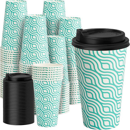 YEEHAW 16 oz Coffee Cups with Lids, 100 Pack | Heat & leak-proof paper by YEEHAW