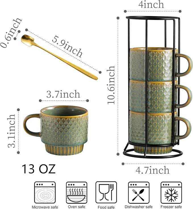 LYEOBOH Coffee Mug, Coffee Mugs Set of 4, Stackable Coffee Mugs - 13 Oz Cup Set - Image 2