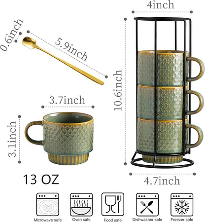 LYEOBOH Coffee Mug, Coffee Mugs Set of 4, Stackable Coffee Mugs - 13 Oz Cup Set - Image 2