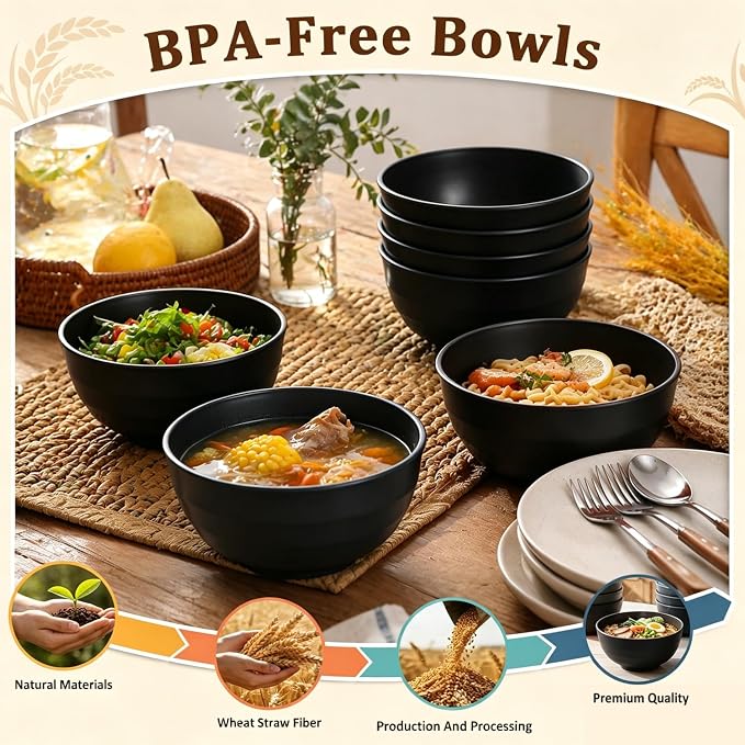 Ramen Bowls 60oz, Unbreakable & Lightweight Wheat Straw Bowls Sets of 8 - Image 3