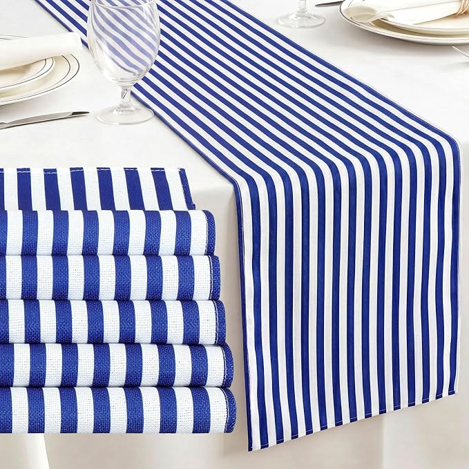 6 Pcs Navy Blue and White Stripe Table Runner, 13 x 72 Inch | Linen Kitchen by Unknown