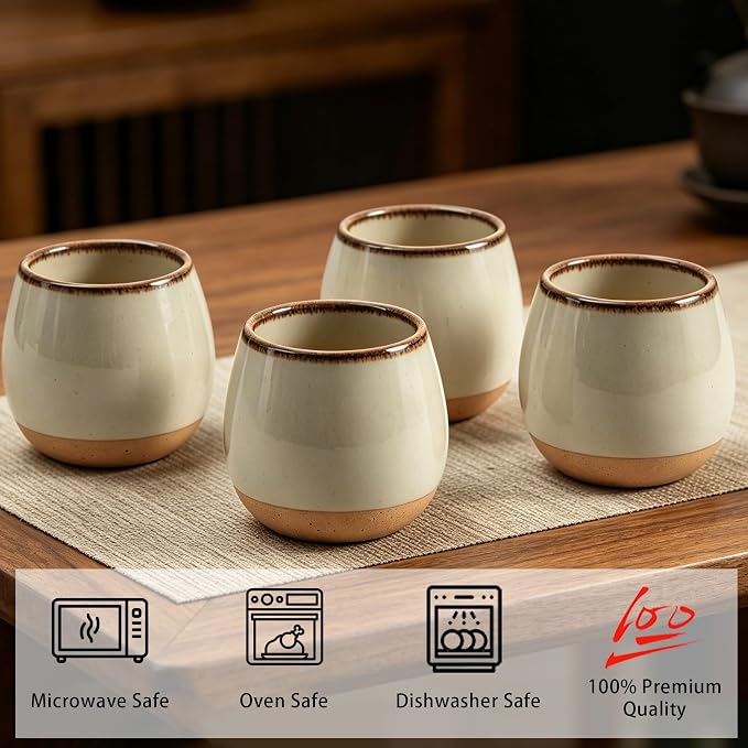 4pcs Japanese Tea Cups, 5.5OZ Vintage Espresso Cups, Handless Design Small - Image 6