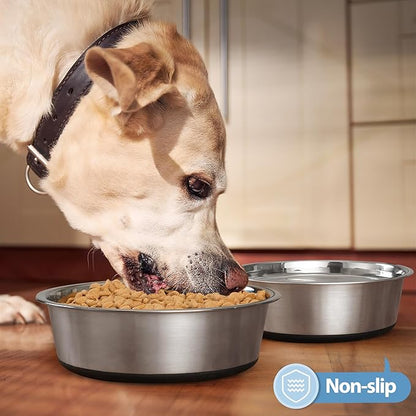 Stainless Steel Dog Bowls Set of 2, Anti Rust Metal & Non Slip Rubber Base, Heavy Duty Large Feeding Dishes, Food Grade BPA Free, Food and Water Bowl for Small Dogs (30oz, 3.8cup)