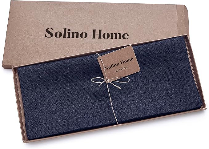 Solino Home 100% Pure Linen Table Runner Navy, Fete 14 x 144 Inch Long | Table - Image 5
