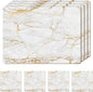 Set of 4 Heat Resistant Cork Placemats for Dining Table with Free Set of 4 Matching Drink Coasters Marble Design 16 x 12 Inches Cork Backed Hard Placemats (Foiled Gold)