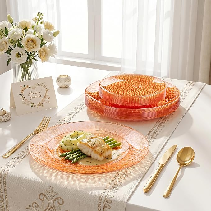 Rubtlamp 100Pcs Orange Plastic Plates, Party Platos Fancy Disposable Platos - Image 3