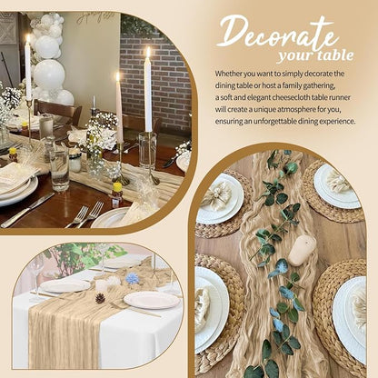 Pesonlook Cheesecloth Table Runner Beige, 10 Pack 17.7x108 inch, Long | Rustic - Image 4