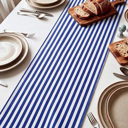 6 Pcs Navy Blue and White Stripe Table Runner, 13 x 72 Inch | Linen Kitchen - Image 5