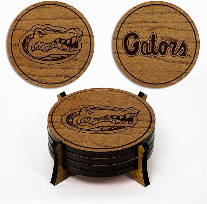 LazerEdge Florida Gators Wooden Coaster Set - Cherry Wood - Officially Licensed Product - 4-Pack