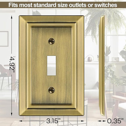 Metal Wall Plate for Electrical Outlets, Decorative Antique Brass Switch Plates Outlet Cover, Light Switch Cover Plate, 1-Gang Wall Plates (Single Toggle, 6 Pack)