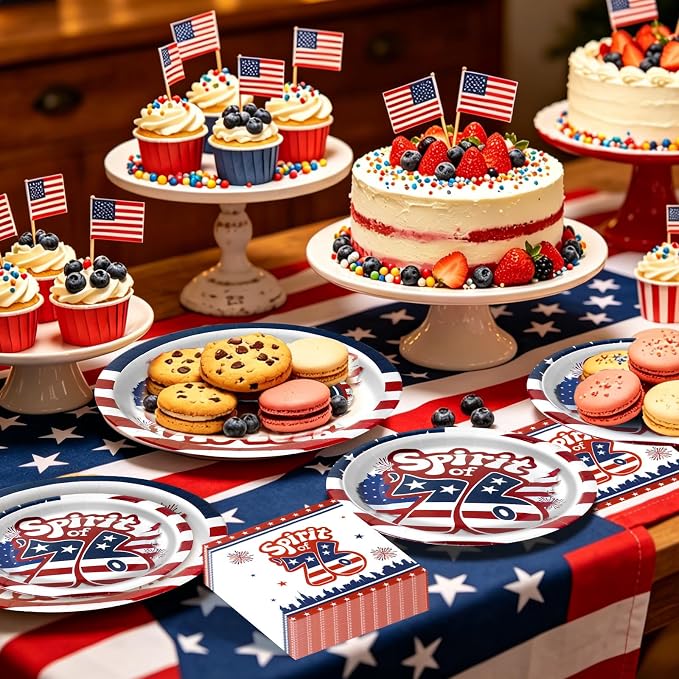 180Pcs 4th of July paper Plates and Napkins Party Supplies, Serve 60 | - Image 5