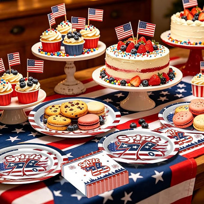 180Pcs 4th of July paper Plates and Napkins Party Supplies, Serve 60 | - Image 5