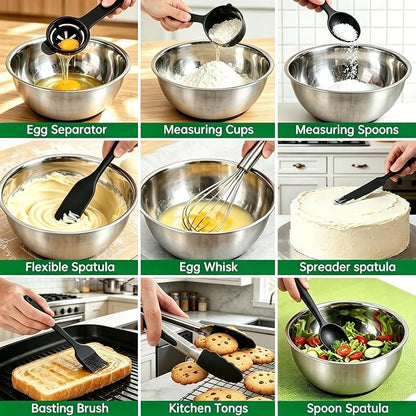 Deedro Mixing Bowls with Airtight Lids, Stainless Steel Mixing Bowls Set | 22 - Image 6