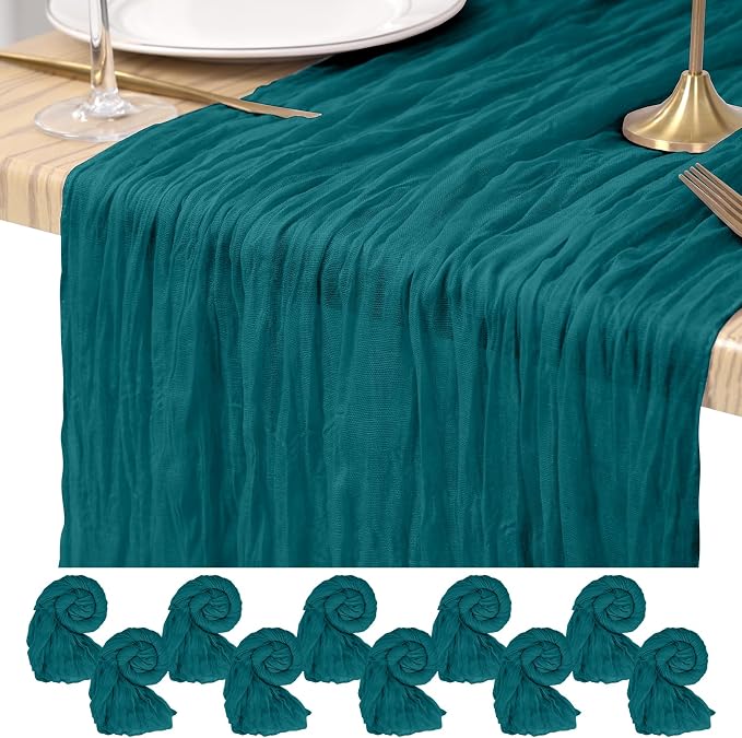 Pesonlook Cheesecloth Table Runner Teal, 10 Pack 17.7x108 inch, Long | Rustic by Pesonlook