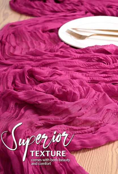 Showgeous 2 Pack Fuschia Cheesecloth Table Runners Boho Wedding Decor | Rustic - Image 4