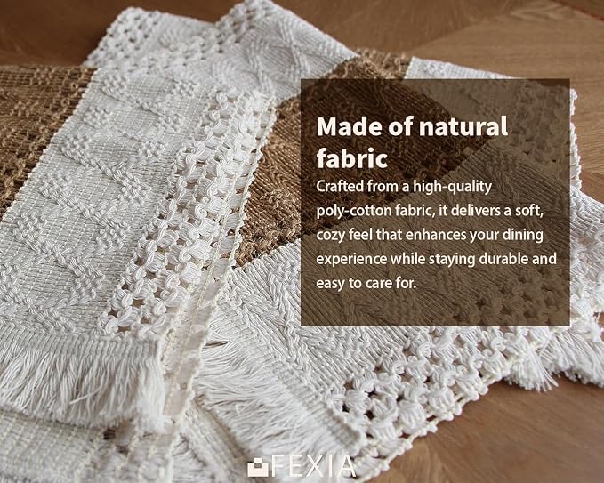 Boho Placemats Set of 6, Macrame Table Mats Farmhouse Dining Decor | 12x20" - Image 5