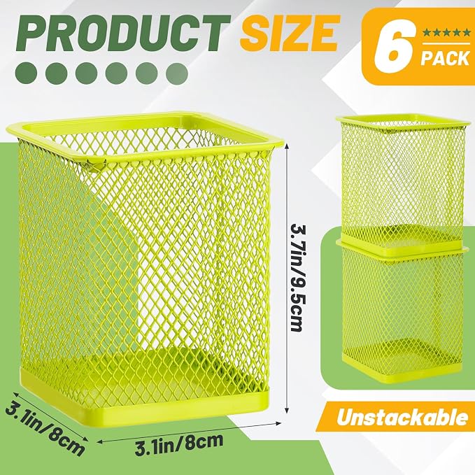 Segarty Pen Cup Holder, 6 Pack Square Light Green Pen Holder - Image 2