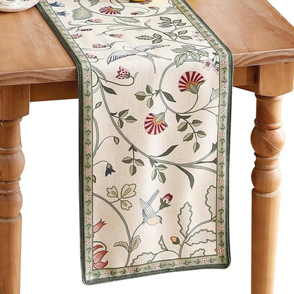bilin gaier Designer French Linen Table Runner, Floral Pattern, Dining Table by bilingaier