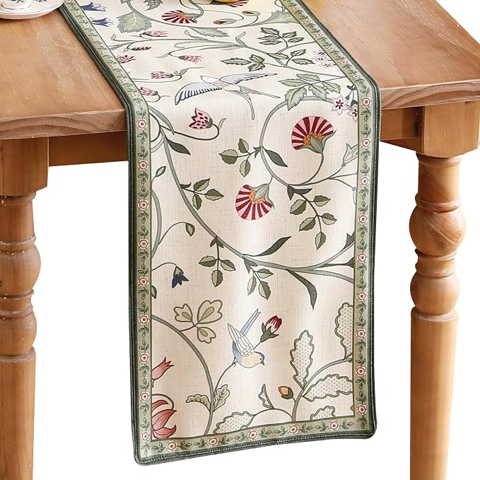 bilin gaier Designer French Linen Long Table Runner, Floral Pattern, Dining by bilingaier