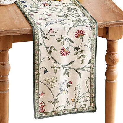 bilin gaier Designer French Linen Small Table Runner, Floral Pattern, Dining by bilingaier