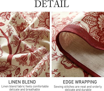 ISAENNE Designer French Linen Extra Long Rectangle Tablecloth,Red Floral Washable Indoor Table Cloth,Durable Home Decor Tablecloths for Dining Thanksgiving Kitchen Party,63"*110"-Ruyi A