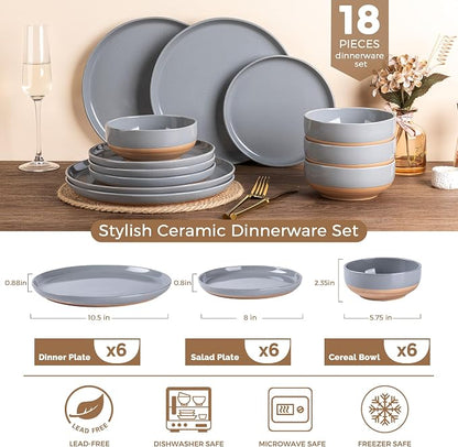 AmorArc Dinnerware Sets for 6, 18 Pieces Ceramic Plates and Bowls Set | Scratch - Image 3