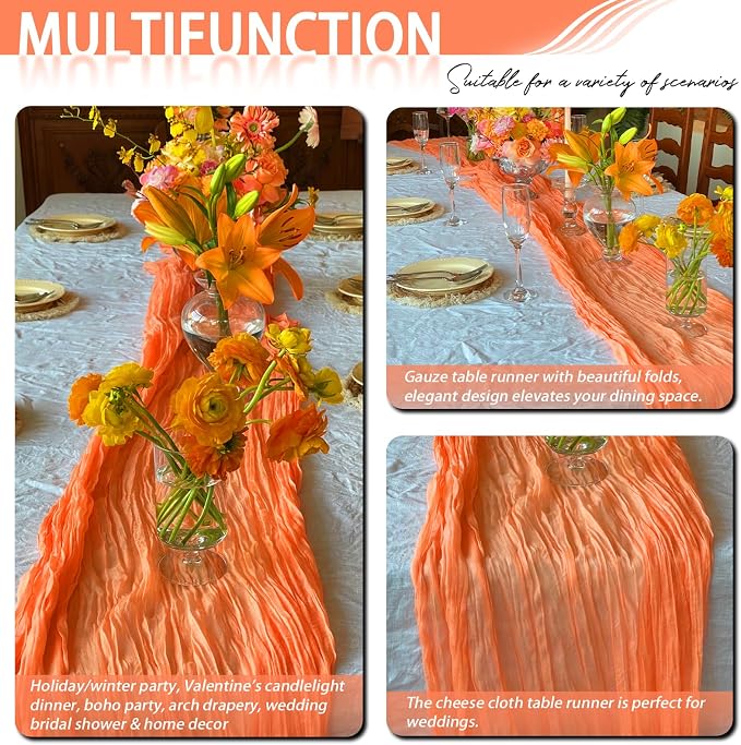8 Pack Orange Cheesecloth Table Runner 17x108 inch Boho Gauze Cheese Cloth - Image 7