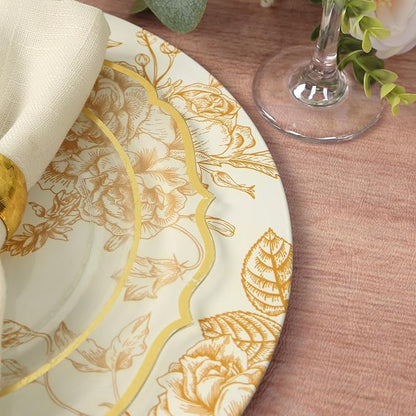 Efavormart 6 Pack White Gold Floral Acrylic Charger Plates in French Toile - Image 7