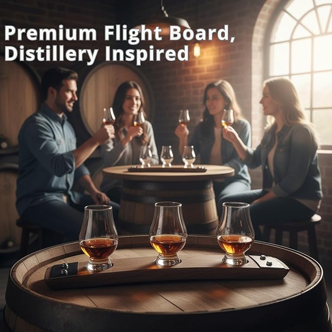 Premium Barrel Stave Whiskey, Scotch, Bourbon - Crystal Glass Flight (Red Mahogany)