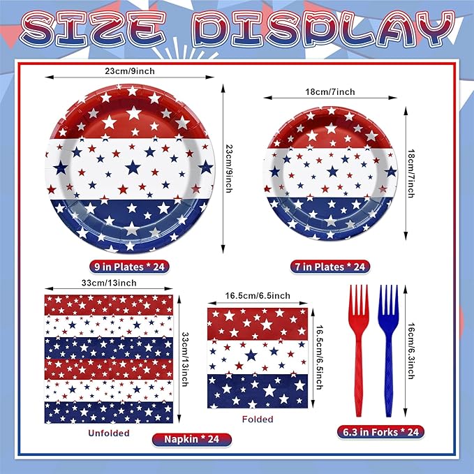 96 Pieces Patriotic Tableware Set Party Supplies - Image 2