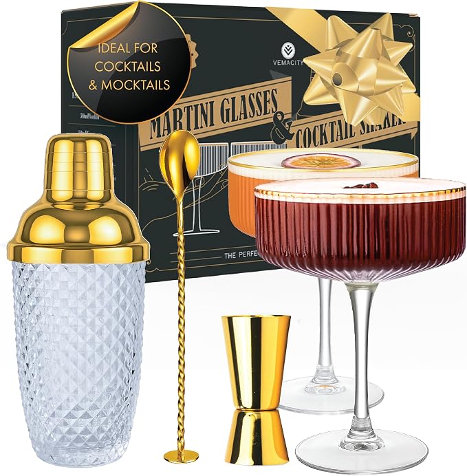 VEMACITY - Luxury Espresso Martini Gifts | Gold Cocktail Shaker Set + 2 by Vemacity