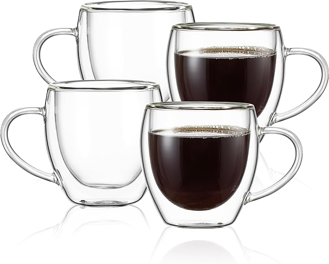 CNGLASS 5oz Espresso Mugs, Double Wall Insulated Glass Coffee Mugs by CNGLASS