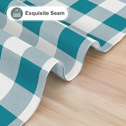 misaya Rectangle Waterproof Vinyl Table Cloth, Buffalo Flannel Backed Tablecloth, Wipeable Plastic Table Cover for Dinner, Kitchen, Outdoor (52" x 70", Turquoise and White)